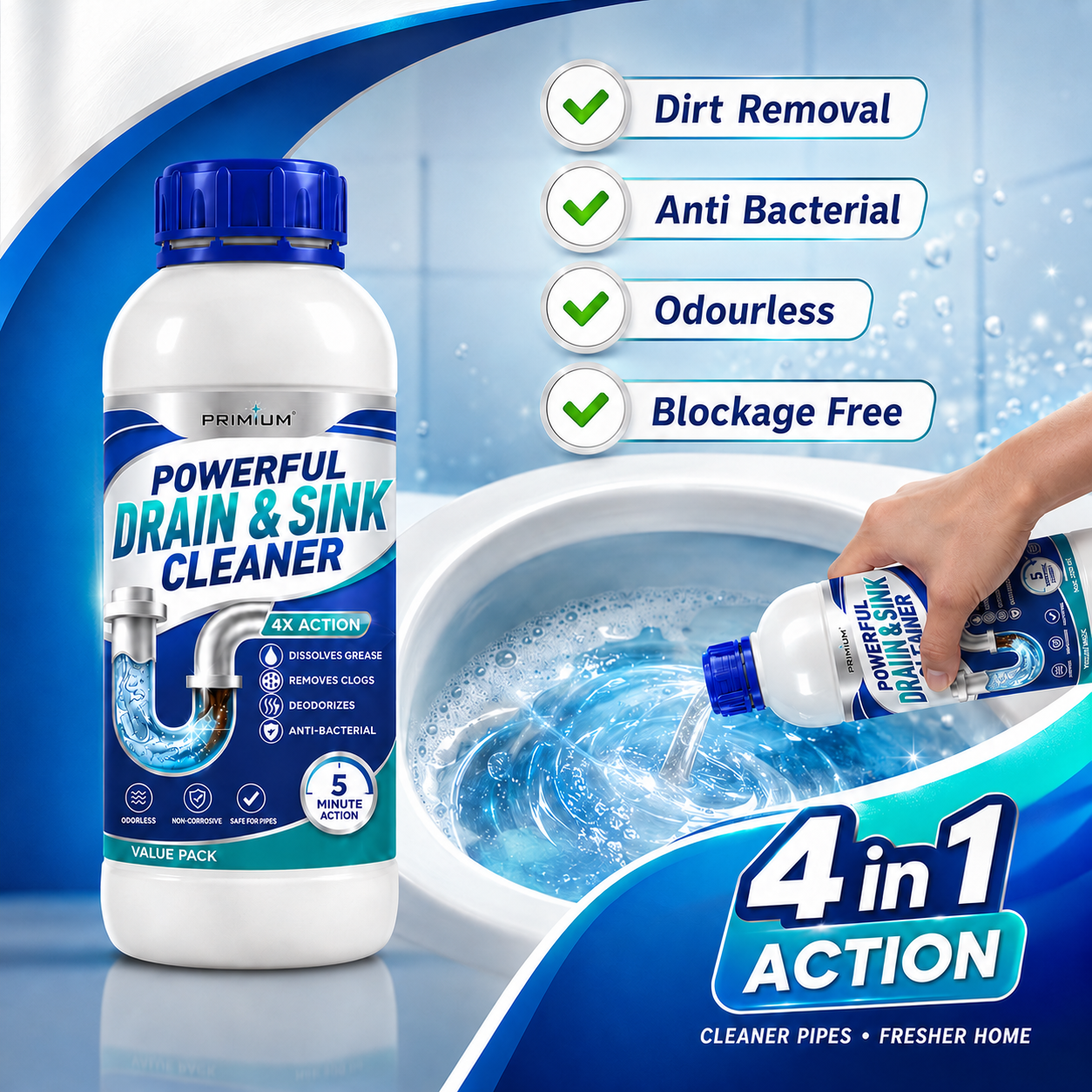 PRIMIUM POWERFUL DRAIN & SINK CLEANER POWDER (PACK OF 4)