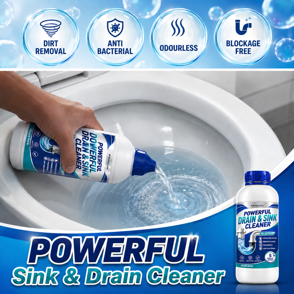 PRIMIUM POWERFUL DRAIN & SINK CLEANER POWDER (PACK OF 4)