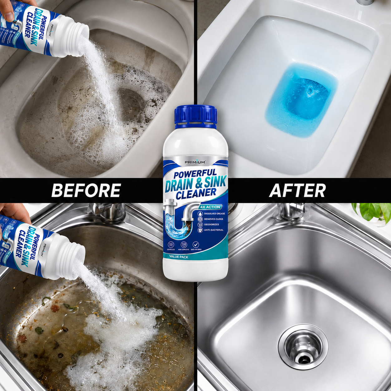 PRIMIUM POWERFUL DRAIN & SINK CLEANER POWDER (PACK OF 4)