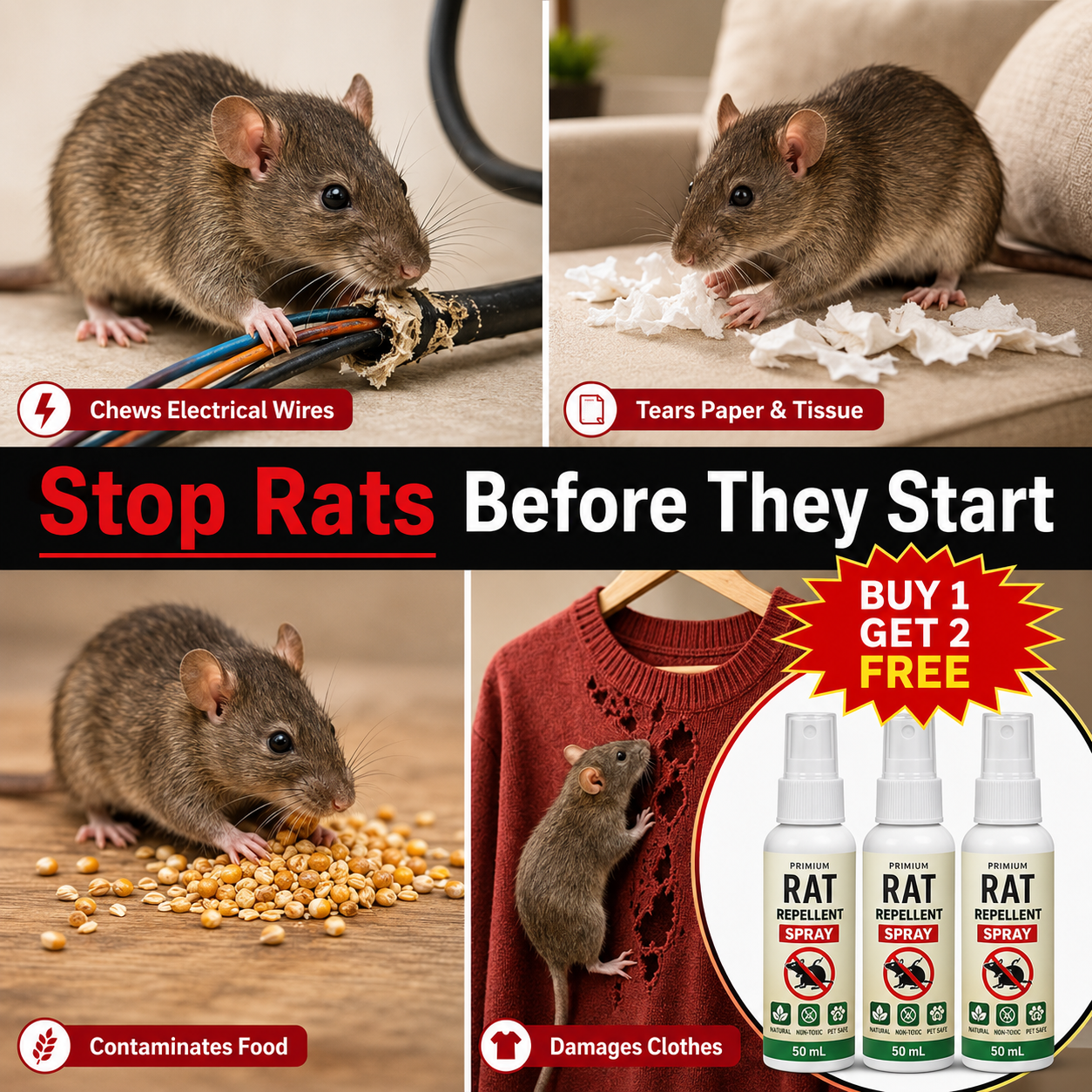 Rat Repellent Spray 50ML Buy 1 Get 2 Free