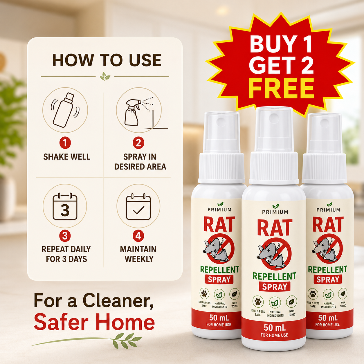 Rat Repellent Spray 50ML Buy 1 Get 2 Free